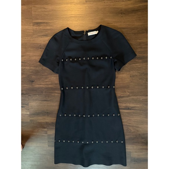 Tory Burch Waterbury Black Short Sleeve Studded Shift Dress - Picture 3 of 4